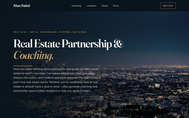 Alan Faitel homepage: 'Real Estate Partnership and Coaching.'