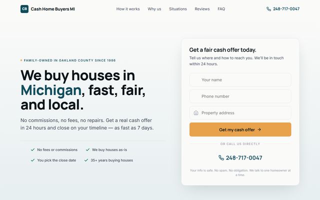 Cash Home Buyers MI homepage