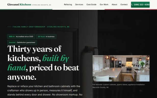 Giovanni Kitchens homepage: 'Thirty years of kitchens, built by hand.'