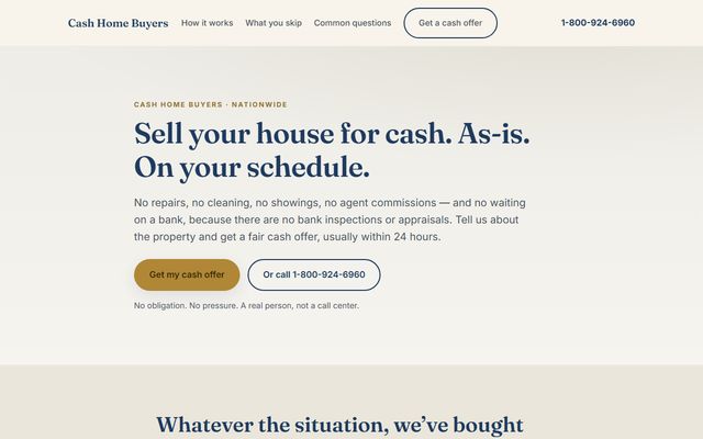 Cash Home Buyers nationwide homepage