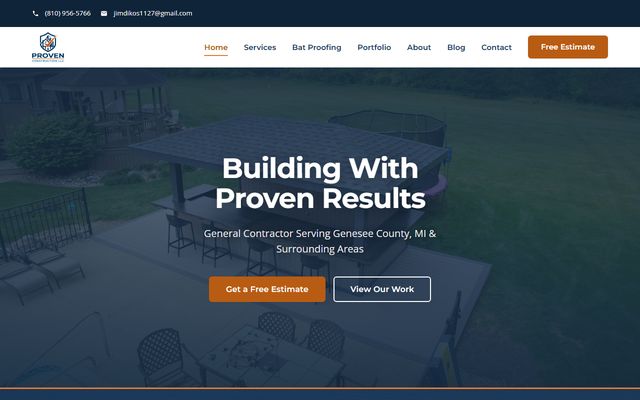Proven Construction homepage: 'Building with proven results.'