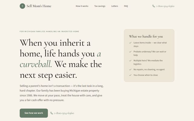 Sell Mom's Home Michigan homepage